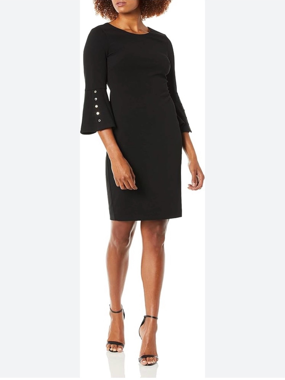 Carmen Marc Valvo Black Bell-Sleeve Sheath Dress